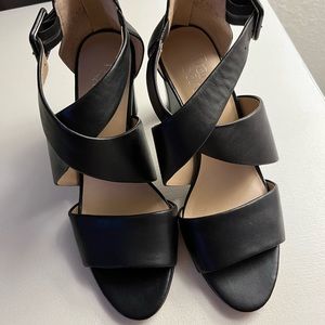 Franco Sarto criss-cross, open toe, sexy black 3” heel. Only worn once.